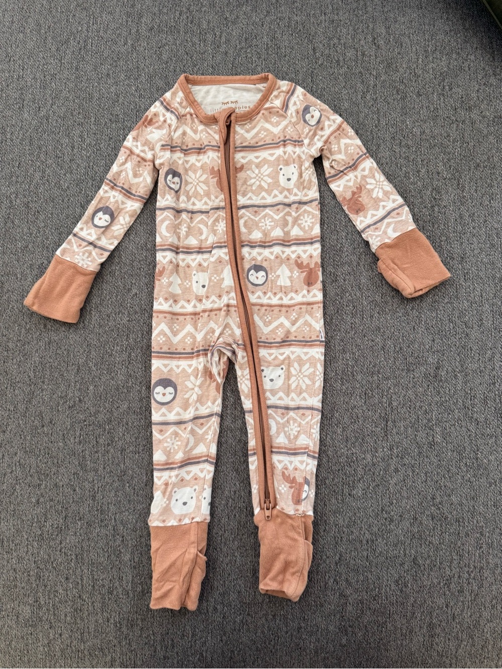 Little Sleepies Tan and Cream Fair Isle Animal Footie